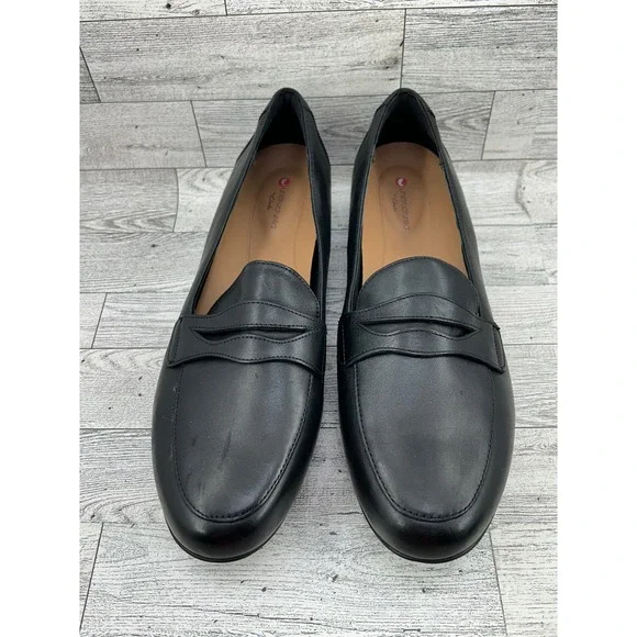 Women's Black Leather Slip-On Penny Loafers - Picture 2 of 13